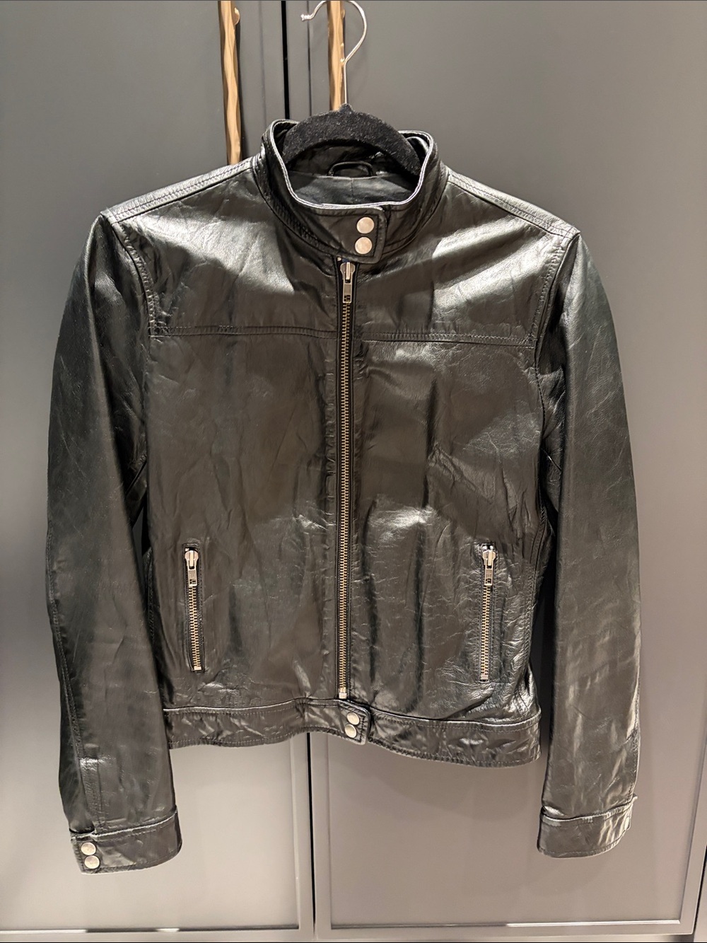 Women’s Black Leather Zip-Up Jacket